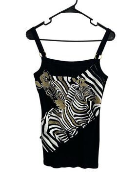 MKM Designs Large Zebra Print Ribbed Tank Gold Glitter Maximalist Kitschy NWT